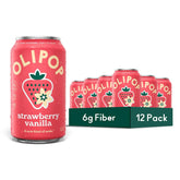 OLIPOP 6g Fiber Prebiotic Soda, Strawberry Vanilla, 12 fl oz, 12 Pack