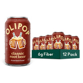 OLIPOP 6g Fiber Prebiotic Soda, Classic Root Beer, 12 fl oz, 12 Pack