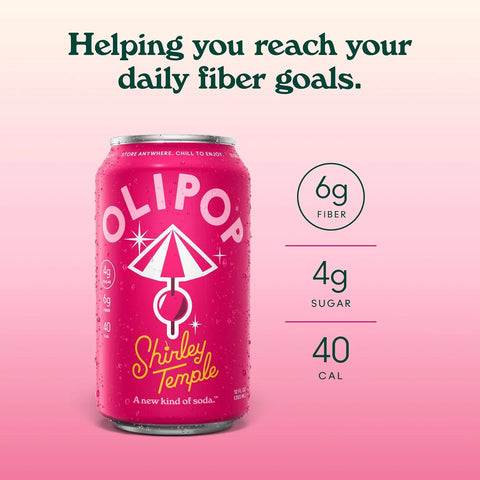 OLIPOP 6g Fiber Prebiotic Soda, Shirley Temple, 12 fl oz, 12 Pack