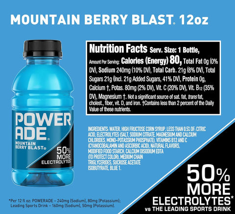 POWERADE Sports Drink, Mountain Berry Blast Electrolyte Drink, 12 Oz (8 Pk)