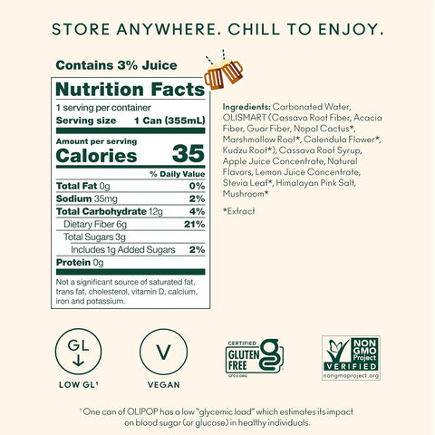 OLIPOP 6g Fiber Prebiotic Soda, Classic Root Beer, 12 fl oz, 12 Pack