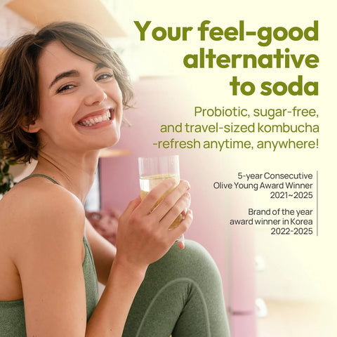TEAZEN Kombucha Powder, Korean Plum Flavor, Zero Sugar, Sparkling Fermented Powdered Mix Beverage from Korea, Live Probiotics & Prebiotics, On-the-Go 10 Packets, 1.76oz