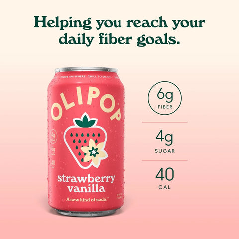 OLIPOP 6g Fiber Prebiotic Soda, Strawberry Vanilla, 12 fl oz, 12 Pack