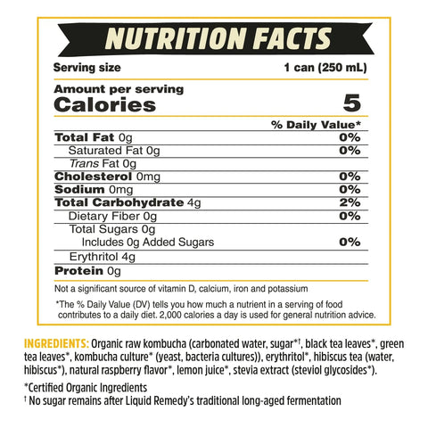 Liquid Remedy Kombucha Sugar Free Organic Drink, Low Calorie, Probiotic Like Tea for Gut Health - Ginger Lemon - 8.5 Fl Oz Can, 24-Pack
