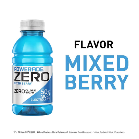POWERADE Electrolyte Enhanced Zero Sugar Mixed Berry Sports Drink, 12 Ounce (Pack of 8)
