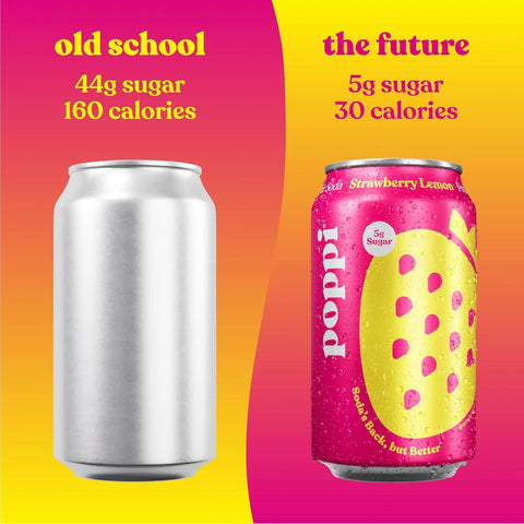 Poppi Sparkling Prebiotic Soda Beverage with Apple Cider Vinegar, Seltzer Water and Fruit Juice, Strawberry Lemon Flavor, 12 Fl Oz, 1 Count, Packaging May Vary