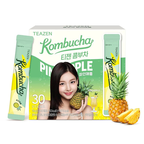 TEAZEN Pineapple Kombucha Powder, Hydration Drink Mix, Sugar Free, Live Probiotics & Prebiotics, On-the-Go 30 Packets, 5.29oz