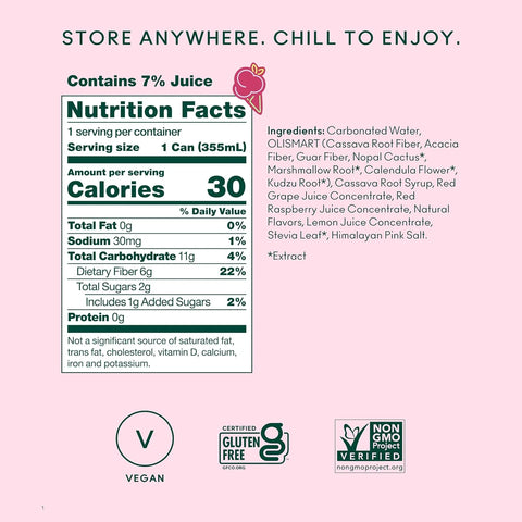 OLIPOP 6g Fiber Prebiotic Soda, Raspberry Sherbet, 12 fl oz, 12 Pack