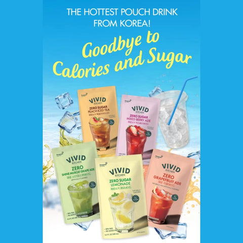VIVID KITCHEN | Mixed Berry Ade Pouch drinks – Zero Sugar, Zero Calories | Korean Convenience Store Drink | No Artificial Preservatives or Corn Syrup | 6.4 fl oz (10 Pouches) (10 Pouch, Mixed Berry Ade)
