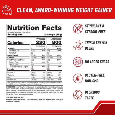 Naturade All Natural Weight Gain Drink Mix - Gluten Free, Delicious Taste, 1600 Calories per Serving - Mass Gainer w/Carbohydrates & Protein - Chocolate, 40.6 Ounce (24 Servings)