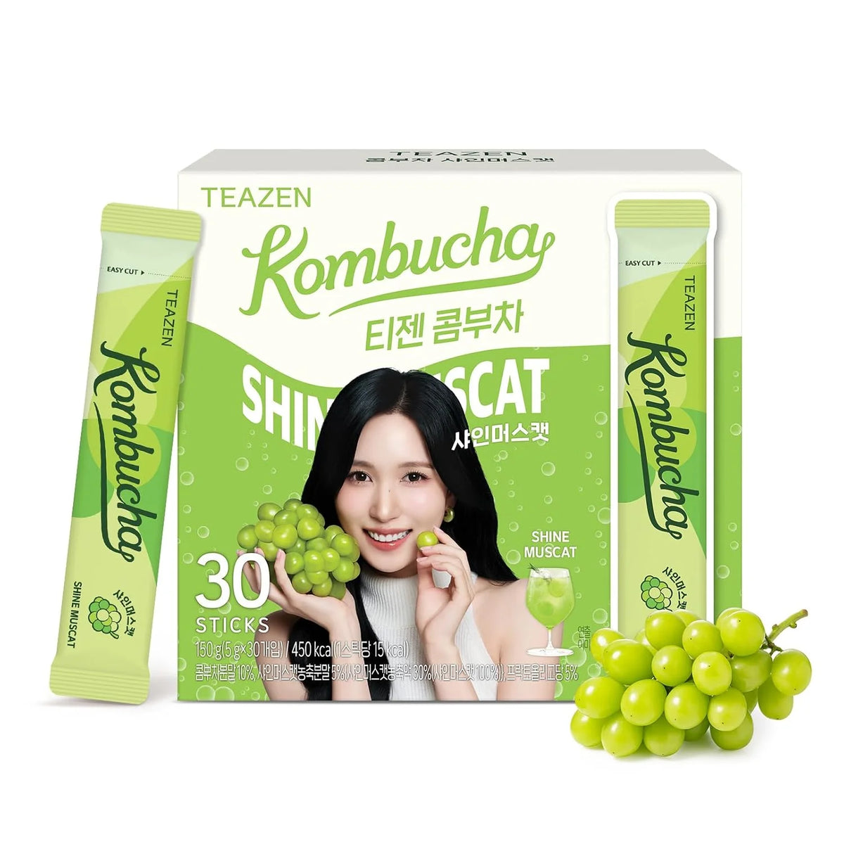 TEAZEN Shine Muscat Kombucha Powder, Electrolyte & Hydration Drink Mix, Sugar Free, Live Probiotics & Prebiotics, On-the-Go 30 Packets, 5.29oz