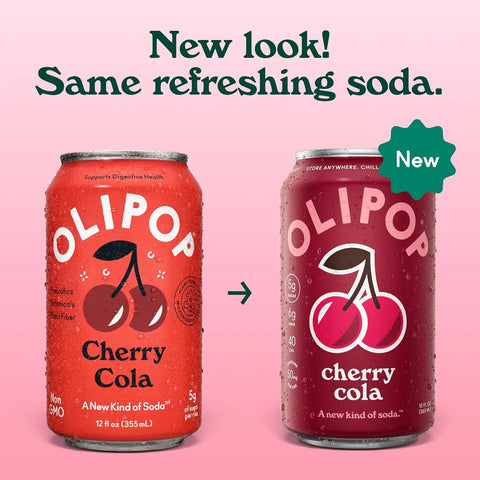 OLIPOP 6g Fiber Prebiotic Soda, Cherry Cola, 12 fl oz, 12 Pack