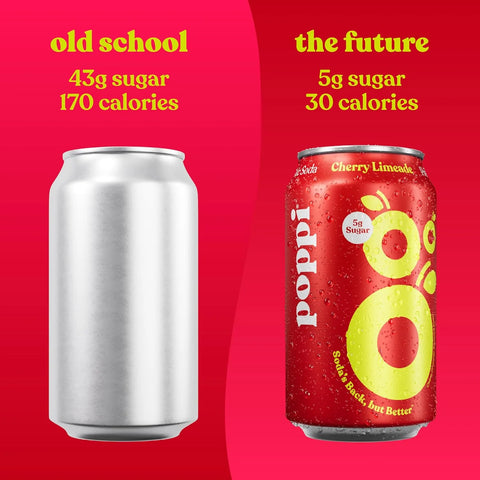 Poppi Sparkling Prebiotic Soda Beverage with Apple Cider Vinegar, Seltzer Water and Fruit Juice, Cherry Limeade Flavor, 12 Fl Oz, 1 Count, Packaging May Vary