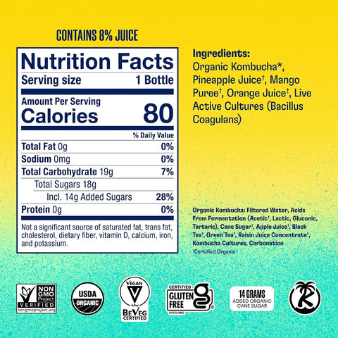 Health-Ade Kombucha Tea Organic Drink, Fermented Tea with Living Probiotics, Detoxifying Acids, Supports Gut Health, Non-GMO, Vegan, Gluten Free, 12 Pack (16 Fl Oz Bottles), Tropical Punch