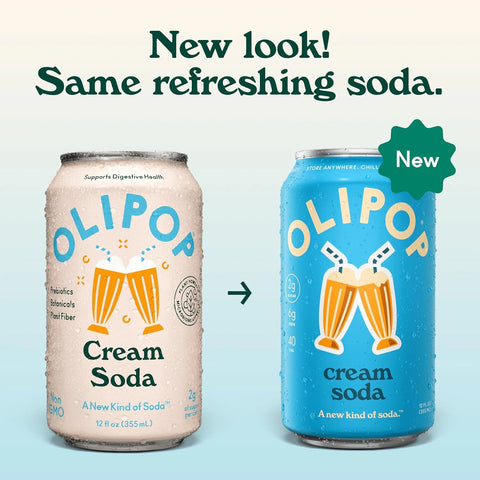 OLIPOP 6g Fiber Prebiotic Soda, Cream Soda, 12 fl oz, 12 Pack