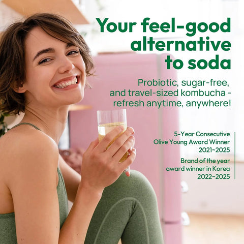 TEAZEN Lemon Kombucha Tea, Hydration Drink Mix, Sugar Free, Live Probiotics & Prebiotics, 10 Sticks, 1.76oz
