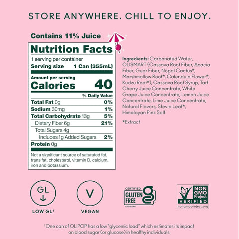 OLIPOP 6g Fiber Prebiotic Soda, Shirley Temple, 12 fl oz, 12 Pack