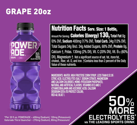 POWERADE Sports Drink Grape, 20 Ounce (Pack of 8)