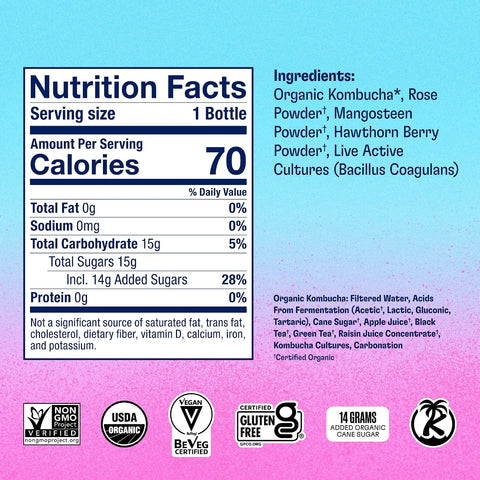 Health-Ade Organic Kombucha Tea, Bubbly Rose, 12-Pack (16 Fl Oz Bottles), Non-GMO, Vegan, Gluten-Free, Fermented Drink with Living Probiotics