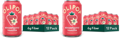 OLIPOP Prebiotic Soda Pop,Strawberry Vanilla,Pantry Pack Packed with Prebiotics,Fiber,and Botanicals,Gluten Free,Vegan,GMO Free,12oz,(Pack of 24)