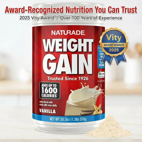 Naturade Weight Gain Nutrition Drink Mix for Healthy Weight Support, Balanced Calories with Protein, Vitamins & Minerals, Chocolate - 20.3 oz