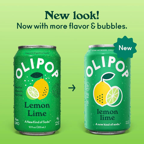 OLIPOP 6g Fiber Prebiotic Soda, Lemon Lime, 12 fl oz, 12 Pack