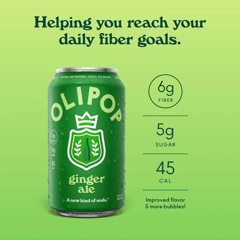 OLIPOP 6g Fiber Prebiotic Soda, Ginger Ale, 12 fl oz, 12 Pack