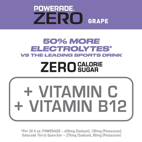 POWERADE Electrolyte Enhanced Zero Sugar Grape Sports Drink, 20 Ounce (Pack of 8)