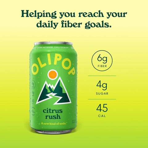 OLIPOP 6g Fiber Prebiotic Soda, Citrus Rush, 12 fl oz, 12 Pack