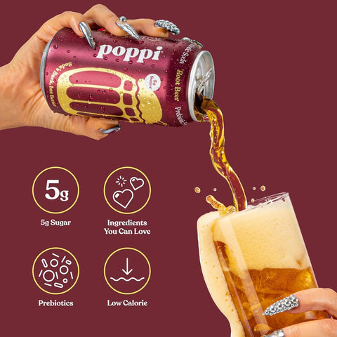 Poppi Sparkling Prebiotic Soda Beverage with Apple Cider Vinegar, Seltzer Water and Fruit Juice, Root Beer Flavor, 12 Fl Oz, 1 Count, Packaging May Vary