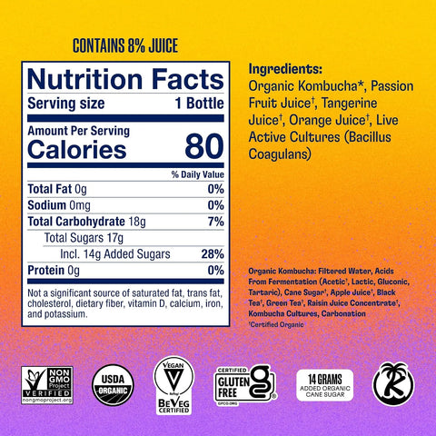 Health-Ade Kombucha Tea Organic Drink, Fermented Tea with Living Probiotics, Detoxifying Acids, Supports Gut Health, Non-GMO, Vegan, Gluten Free, 12 Pack (16 Fl Oz Bottles), Passion Fruit Tangerine