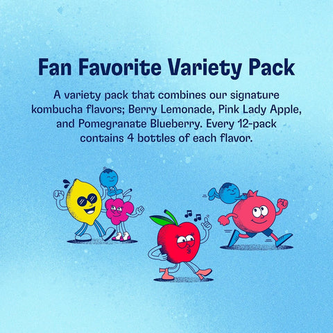 Health-Ade Fan Favorite Variety Pack Kombucha Tea, Organic Drink with Living Probiotics, Detoxifying Acids, Supports Gut Health, Non-GMO, Vegan, Gluten Free, 12 Pack (16 Fl Oz Bottles)