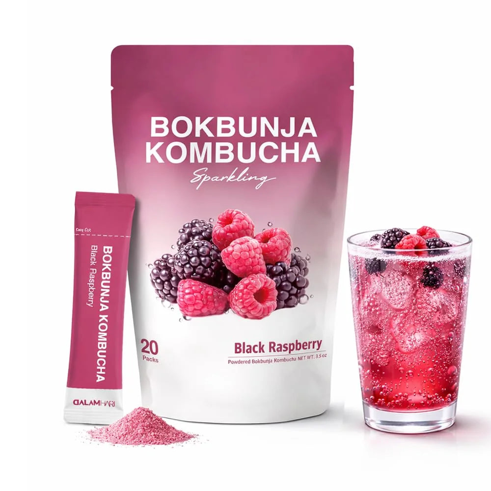 DALAMHARI Kombucha Powder | Black Raspberry Bokbunja 20T | Kombucha Drink Probiotic Soda Urban Kombucha Synergy Scoby Kombucha Starter Kit Adaptogen Drink Health Ade Kombucha Tea Bubbly