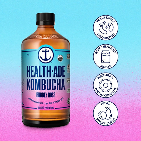 Health-Ade Organic Kombucha Tea, Bubbly Rose, 12-Pack (16 Fl Oz Bottles), Non-GMO, Vegan, Gluten-Free, Fermented Drink with Living Probiotics