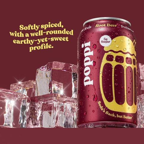 Poppi Sparkling Prebiotic Soda Beverage with Apple Cider Vinegar, Seltzer Water and Fruit Juice, Root Beer Flavor, 12 Fl Oz, 1 Count, Packaging May Vary (Pack of 6)