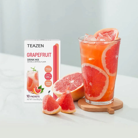 TEAZEN Grapefruit Tea Powder, Sugar Free, Hibiscus and Green Tea, Powdered Mix Beverage from Korea, On-the-Go 10 Packets, 1.76oz