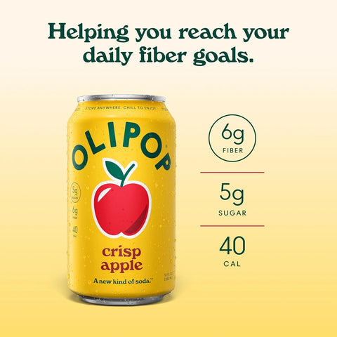 OLIPOP 6g Fiber Prebiotic Soda, Crisp Apple, 12 fl oz, 12 Pack