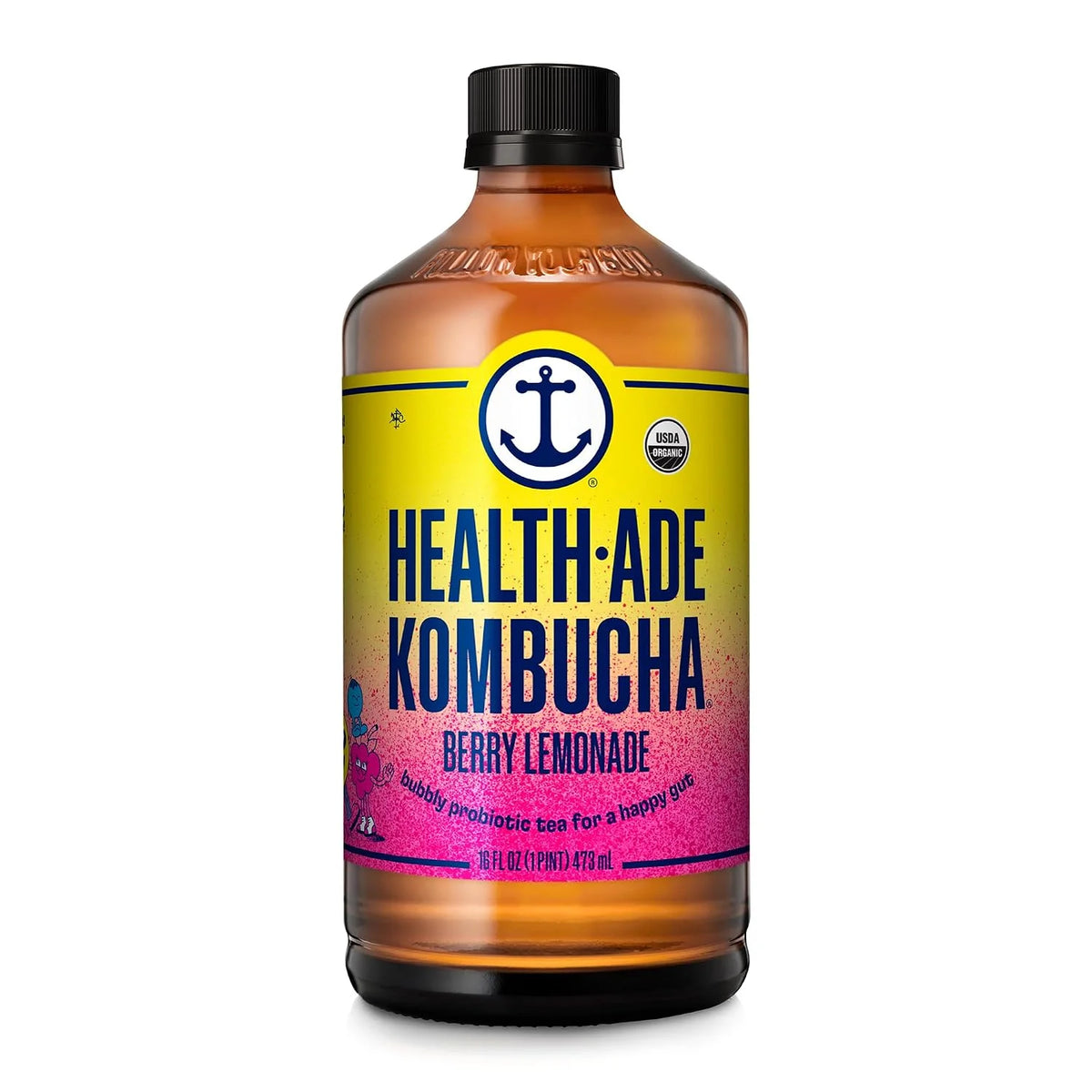 Health-Ade Kombucha Tea Organic Drink, Fermented Tea with Living Probiotics, Detoxifying Acids, Supports Gut Health, Non-GMO, Vegan, Gluten Free, 12 Pack (16 Fl Oz Bottles), Berry Lemonade