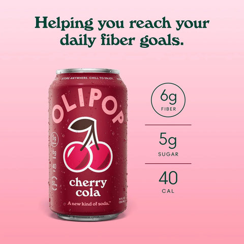 OLIPOP 6g Fiber Prebiotic Soda, Cherry Cola, 12 fl oz, 12 Pack