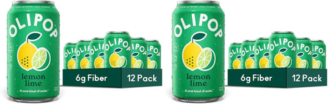 OLIPOP Prebiotic Soda Pop,Lemon Lime,Pantry Pack Packed with Prebiotics,Fiber,and Botanicals,Gluten Free,Vegan,GMO Free,12oz,(Pack of 24)