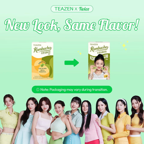 TEAZEN Kombucha Powder, Korean Plum Flavor, Zero Sugar, Sparkling Fermented Powdered Mix Beverage from Korea, Live Probiotics & Prebiotics, On-the-Go 10 Packets, 1.76oz