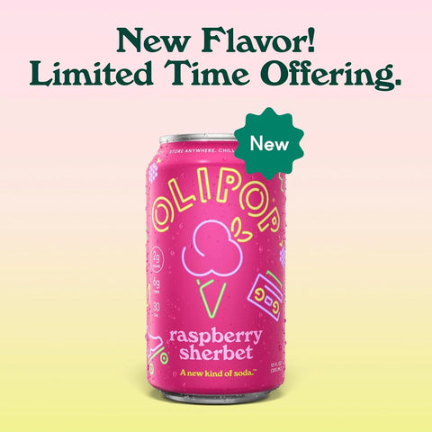 OLIPOP 6g Fiber Prebiotic Soda, Raspberry Sherbet, 12 fl oz, 12 Pack