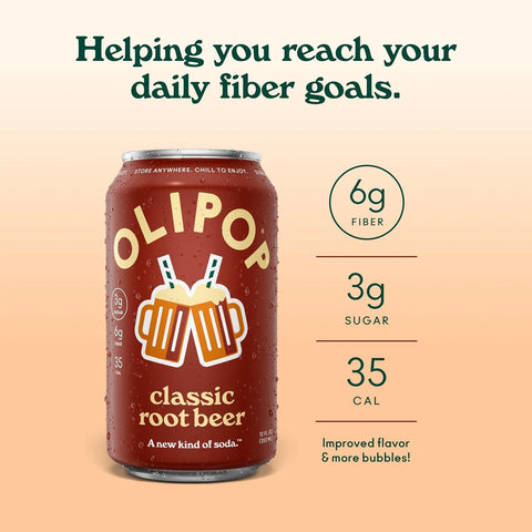 OLIPOP 6g Fiber Prebiotic Soda, Classic Root Beer, 12 fl oz, 12 Pack