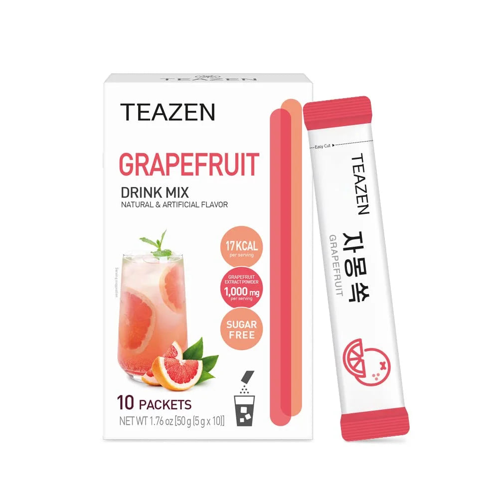 TEAZEN Grapefruit Tea Powder, Sugar Free, Hibiscus and Green Tea, Powdered Mix Beverage from Korea, On-the-Go 10 Packets, 1.76oz