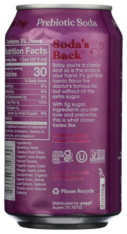 Poppi Prebiotic Soda, Doc Pop, 12 Fl Oz (Pack of 1)
