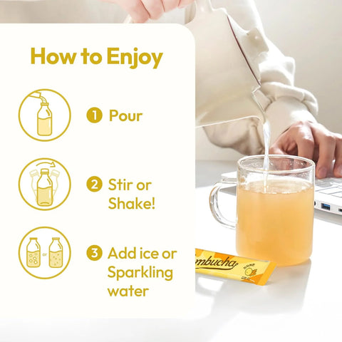 TEAZEN Lemon Ginger Hot Kombucha Tea, Spice Tea, Live Probiotics & Postbiotics, Relaxation and Warmth for Colds and Sore Throat, Hydration Drink Mix, Sugar Free, On-the-Go 10 Packets, 1.76oz