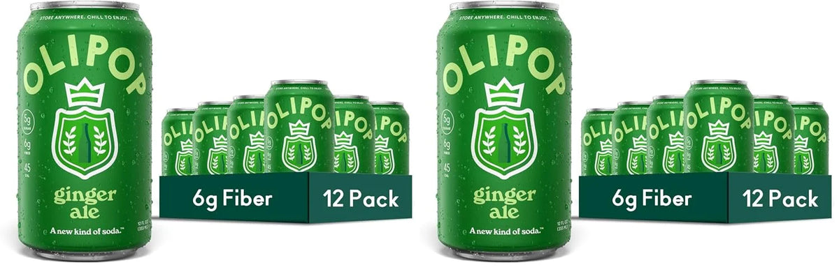 OLIPOP Prebiotic Soda Pop,Ginger Ale,Pantry Pack Packed with Prebiotics,Fiber,and Botanicals,Gluten Free,Vegan,GMO Free,12oz,(Pack of 24)