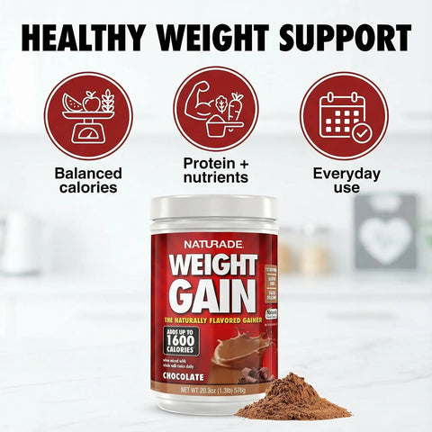 Naturade All Natural Weight Gain Drink Mix - Gluten Free, Delicious Taste, 1600 Calories per Serving - Mass Gainer w/Carbohydrates & Protein - Chocolate, 40.6 Ounce (24 Servings)