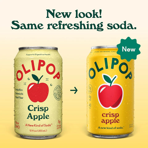 OLIPOP 6g Fiber Prebiotic Soda, Crisp Apple, 12 fl oz, 12 Pack
