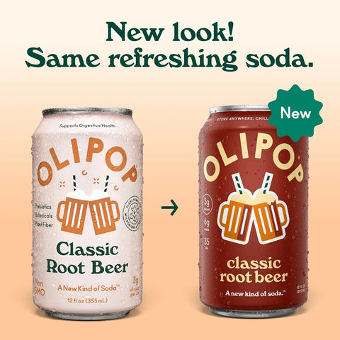 OLIPOP 6g Fiber Prebiotic Soda, Classic Root Beer, 12 fl oz, 12 Pack